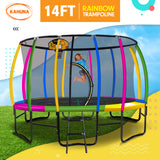 Kahuna 14ft Outdoor Trampoline Kids Children With Safety Enclosure Pad Mat Ladder Basketball Hoop Set - Rainbow - Side View