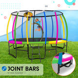 Kahuna 14ft Outdoor Trampoline Kids Children With Safety Enclosure Pad Mat Ladder Basketball Hoop Set - Rainbow - 45-Degree Angle