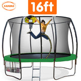 Kahuna 16ft Outdoor Trampoline Kids Children With Safety Enclosure Pad Mat Ladder Basketball Hoop Set - Green - Top-Down View