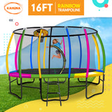 Kahuna 16ft Outdoor Trampoline Kids Children With Safety Enclosure Pad Mat Ladder Basketball Hoop Set - Rainbow - Side View