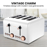 Rose Gold Elegance 4-Slice Toaster - White Finish - Front View