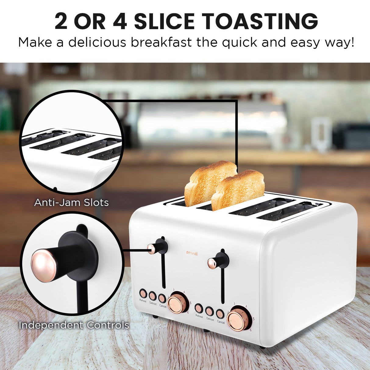Rose Gold Elegance 4-Slice Toaster - White Finish