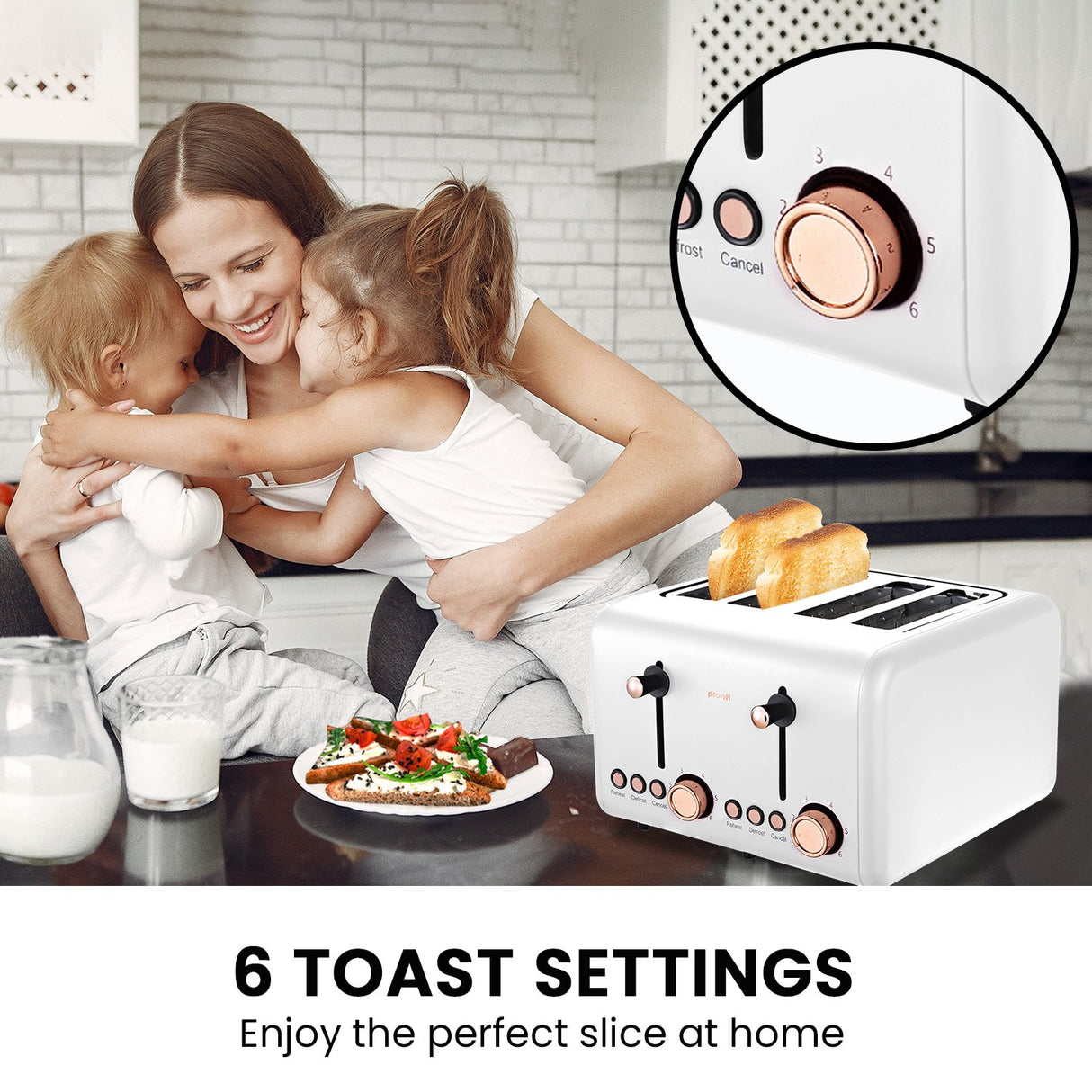 Rose Gold Elegance 4-Slice Toaster - White Finish
