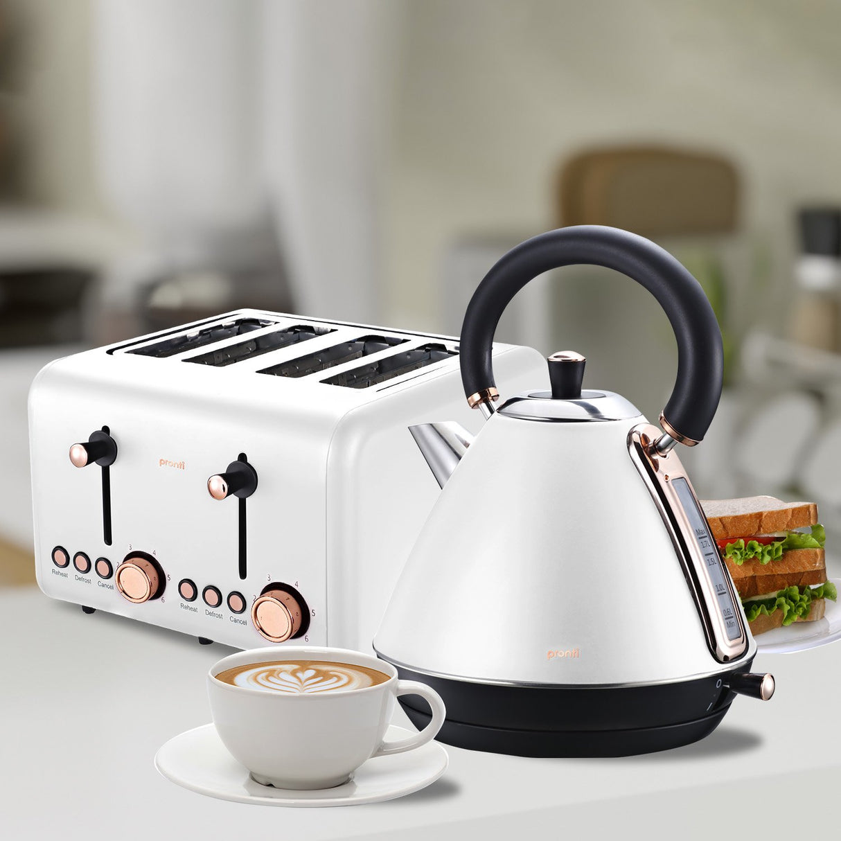 Rose Gold Elegance 4-Slice Toaster - White Finish