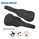 Karrera 41-Inch Black Acoustic Guitar with Accessories and Carry Bag - Top-Down View