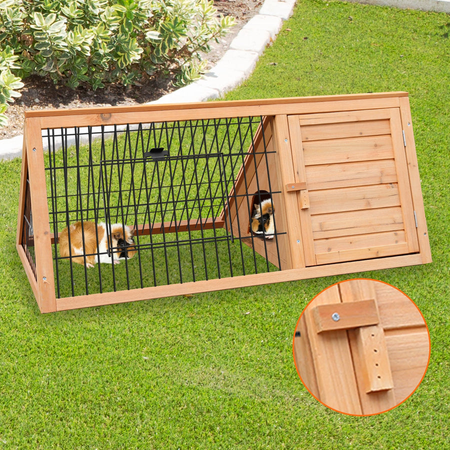 Furtastic Triangle Wooden Rabbit Hutch Outdoor A-Frame Bunny Cage Small Animal Enclosure Fir Wood Pet House