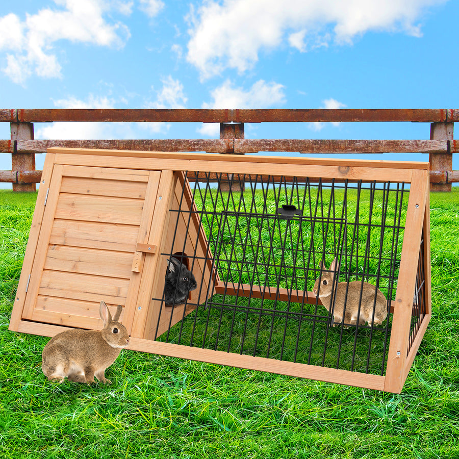 Furtastic Triangle Wooden Rabbit Hutch Outdoor A-Frame Bunny Cage Small Animal Enclosure Fir Wood Pet House