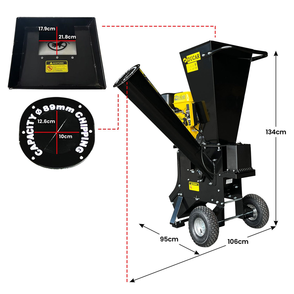 Ducar 89mm Key Electric Start Wood Chipper 420cc 15hp 4-stroke Engine Unleaded Petrol Garden Shredde