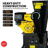 Ducar 89mm Key Electric Start Wood Chipper 420cc 15hp 4-stroke Engine Unleaded Petrol Garden Shredder Mulcher Grinder - 601c Black - 45-Degree Angle