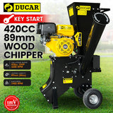 Ducar 89mm Key Electric Start Wood Chipper 420cc 15hp 4-stroke Engine Unleaded Petrol Garden Shredde