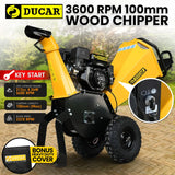 Ducar 70p 3600 Rpm Yellow Black Wood Chipper Shredder Mulcher Grinder Recoil & Electrical Starting System 100mm Capacity Ohv 4-stroke Engine 212cc Unleaded Petrol - Front View