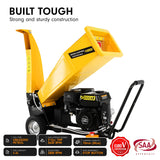 Ducar D70 7HP Wood Chipper Electric Start Shredder Mulcher Grinder Petrol in Yellow - 45-Degree Angle
