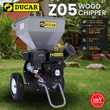 Ducar Wood Chipper Shredder Mulcher Garden 8hp Petrol Motor Upright Grinder - Silver - Front View