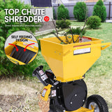 Ducar Wood Chipper Shredder Mulcher Garden 8hp Petrol Motor Upright Grinder - Yellow - Front View