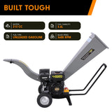 Ducar 7hp Wood Chipper Shredder Mulcher Grinder Petrol Silver - Close-Up Angle