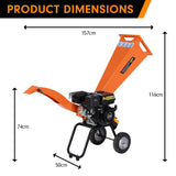 Ducar 7hp Wood Chipper Shredder Mulcher Grinder Petrol Orange - Side View