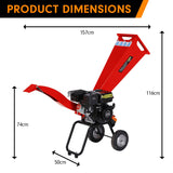 Ducar 7hp Wood Chipper Shredder Mulcher Grinder Petrol Red - Front View