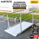Kartrite 6ft Aluminium Mobility Wheelchair Ramp with Safety Handrails Non-Slip Portable Threshold Ramp 850lbs
