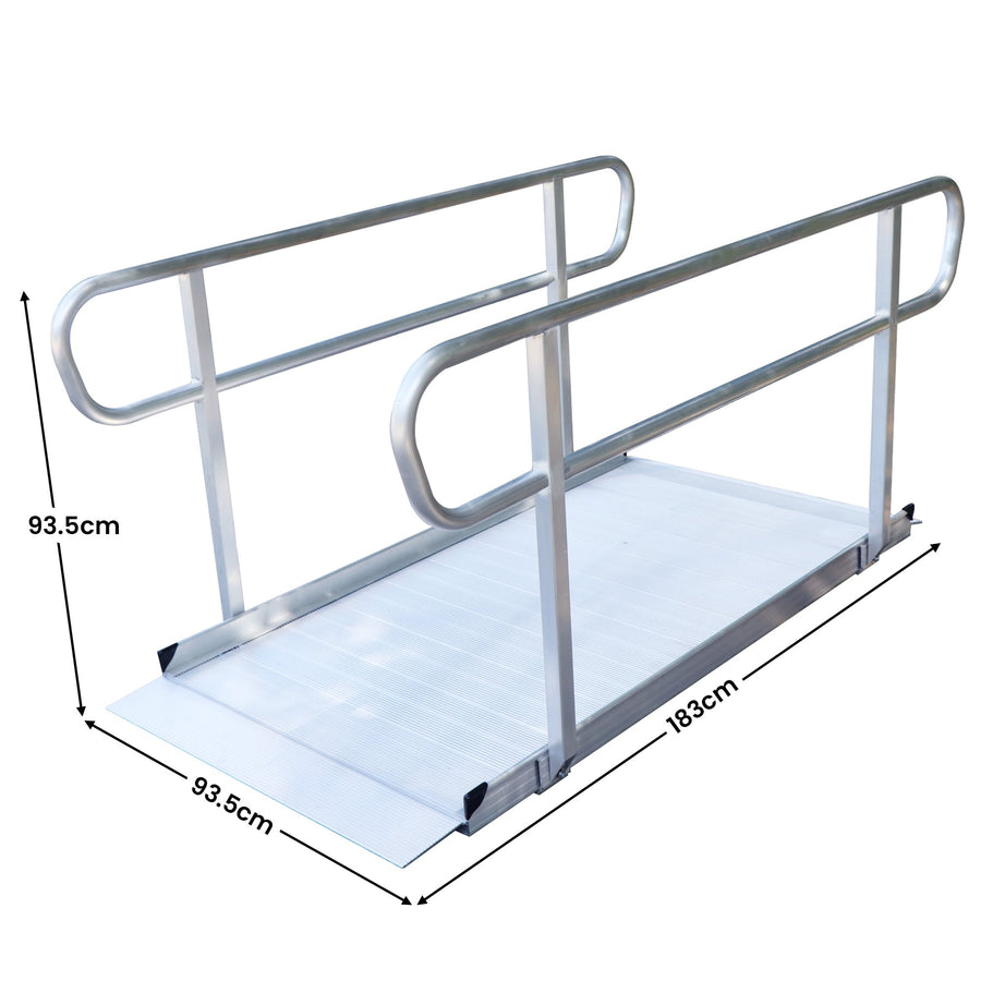 Kartrite 6ft Aluminium Mobility Wheelchair Ramp with Safety Handrails Non-Slip Portable Threshold Ramp 850lbs