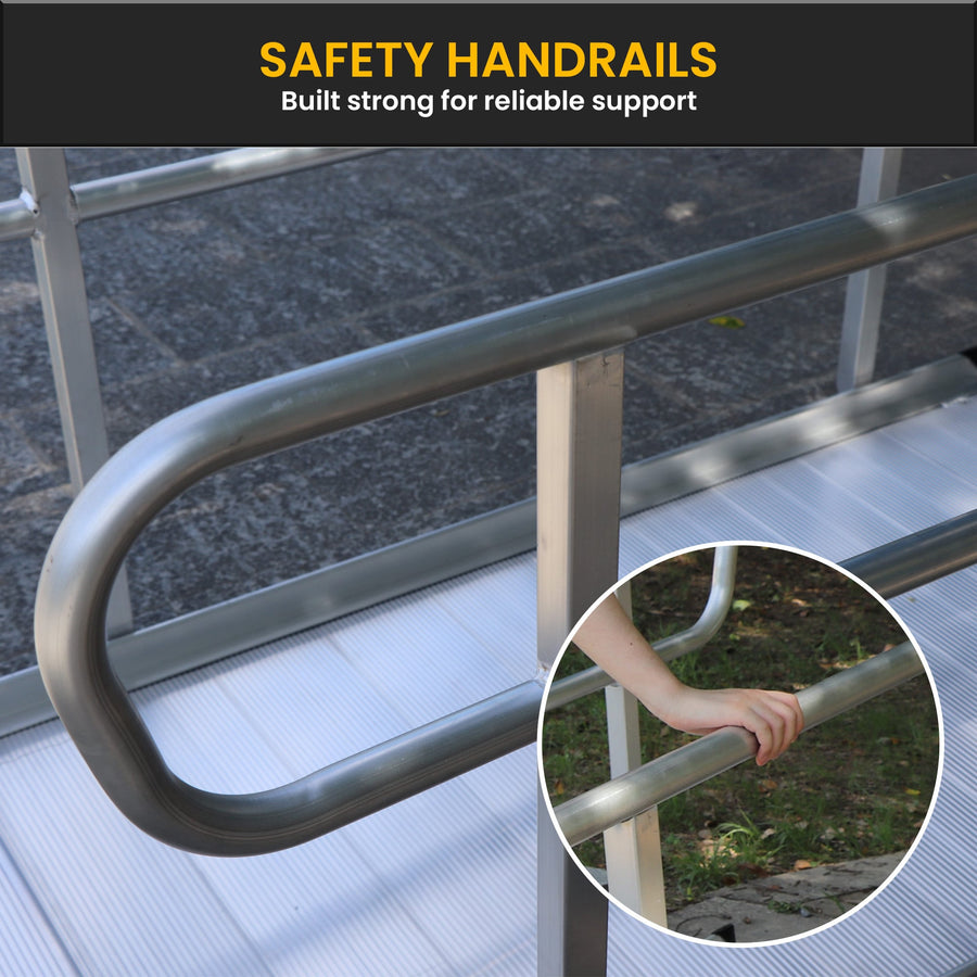 Kartrite 6ft Aluminium Mobility Wheelchair Ramp with Safety Handrails Non-Slip Portable Threshold Ramp 850lbs