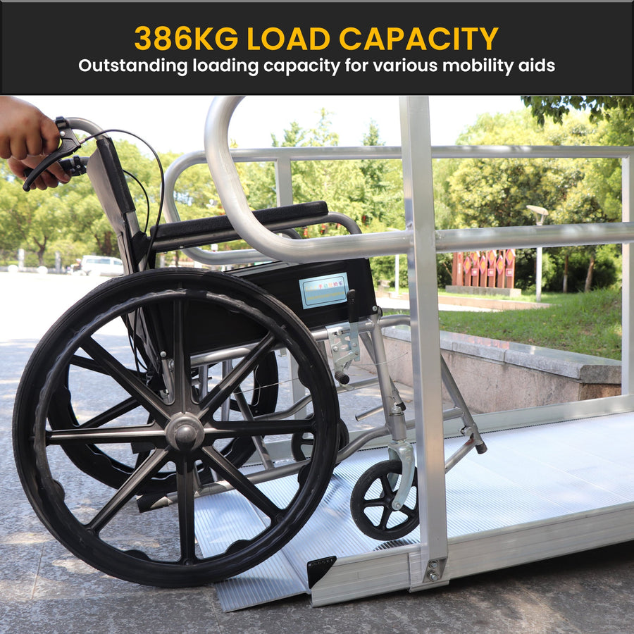 Kartrite 6ft Aluminium Mobility Wheelchair Ramp with Safety Handrails Non-Slip Portable Threshold Ramp 850lbs