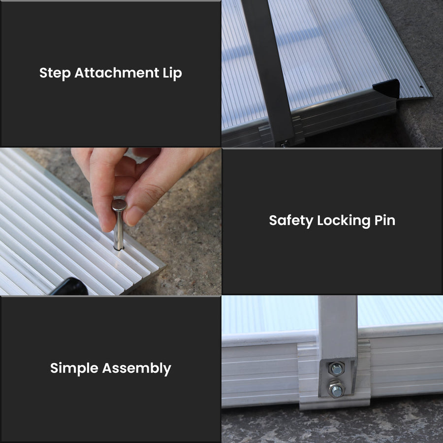 Kartrite 6ft Aluminium Mobility Wheelchair Ramp with Safety Handrails Non-Slip Portable Threshold Ramp 850lbs