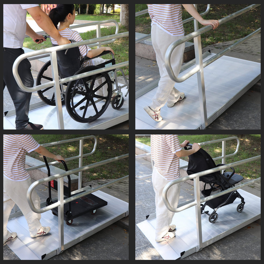 Kartrite 6ft Aluminium Mobility Wheelchair Ramp with Safety Handrails Non-Slip Portable Threshold Ramp 850lbs