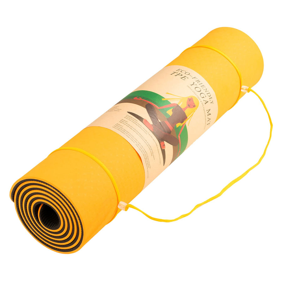 Powertrain 8mm Thick TPE Yoga Mat Non-Slip Home Gym Fitness Exercise Pilates Workout Mat with Carry Strap - Orange