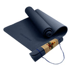 Powertrain 6mm Non-Slip TPE Yoga Mat Double Layer Exercise Pilates Fitness Workout Mat with Carry Strap - Dark Blue