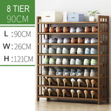 8 Tier Tower Bamboo Wooden Shoe Rack Corner Shelf Stand Storage Organizer - Front View