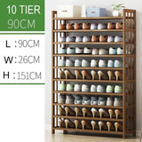 10 Tier Tower Bamboo Wooden Shoe Rack Corner Shelf Stand Storage Organizer - Front View