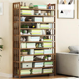 10 Tier Tower Bamboo Wooden Shoe Rack Corner Shelf Stand Storage Organizer - Close-Up Angle