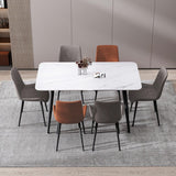 120x60cm Glossy White Minimalist Slate Kitchen Dining Table Marble Lunch Dinner Table Solid Metal Legs - Front View