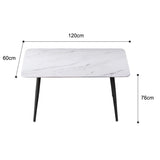 120x60cm Glossy White Minimalist Slate Kitchen Dining Table Marble Lunch Dinner Table Solid Metal Legs - Side View