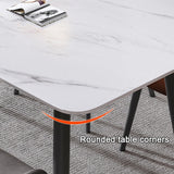 120x60cm Glossy White Minimalist Slate Kitchen Dining Table Marble Lunch Dinner Table Solid Metal Legs - 45-Degree Angle