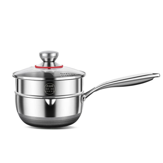 18cm 316L Stainless Steel Saucepan Compound Steel Honeycomb Nonstick Sauce Pan with Glass Lid 1.5L Pot Stay-Cool Handle Multipurpose Milk Saucepan, Induction Capable and Gas Stove