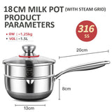 18cm 316L Stainless Steel Saucepan Compound Steel Honeycomb Nonstick Sauce Pan with Glass Lid 1.5L Pot Stay-Cool Handle Multipurpose Milk Saucepan, Induction Capable and Gas Stove - 45-Degree Angle