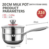 20cm 316L Stainless Steel Saucepan Compound Steel Honeycomb Nonstick Sauce Pan with Glass Lid 2.2L Pot Stay-Cool Handle Multipurpose Milk Saucepan, Induction Capable and Gas Stove - Top-Down View