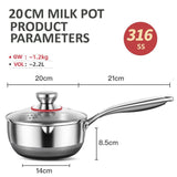 20cm 316L Stainless Steel Saucepan Compound Steel Honeycomb Nonstick Sauce Pan with Glass Lid 2.2L Pot Stay-Cool Handle Multipurpose Milk Saucepan, Induction Capable and Gas Stove - 45-Degree Angle