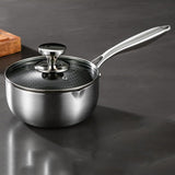 24cm 316L Stainless Steel Saucepan Compound Steel Honeycomb Nonstick Sauce Pan with Glass Lid 3.2L Pot Stay-Cool Handle Multipurpose Milk Saucepan, Induction Capable and Gas Stove - Front View