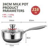 24cm 316L Stainless Steel Saucepan Compound Steel Honeycomb Nonstick Sauce Pan with Glass Lid 3.2L Pot Stay-Cool Handle Multipurpose Milk Saucepan, Induction Capable and Gas Stove - 45-Degree Angle