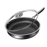 304 Stainless Steel Frying Pan Non-Stick Cooking Frypan Cookware 28cm Honeycomb Double Sided without lid - Front View