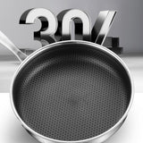 Stainless Steel Frying Pan Non-Stick Cooking Frypan Cookware 30cm Honeycomb Single Sided without lid - Close-Up Angle