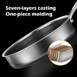 316 Stainless Steel Frying Pan Non-Stick Cooking Frypan Cookware 32cm Honeycomb Double Sided without lid - 45-Degree Angle
