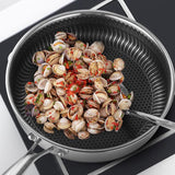 316 Stainless Steel Frying Pan Non-Stick Cooking Frypan Cookware 32cm Honeycomb Double Sided without lid - Close-Up Angle