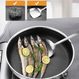 316 Stainless Steel Frying Pan Non-Stick Cooking Frypan Cookware 32cm Honeycomb Single Sided without lid - Side View