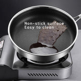 316 Stainless Steel Frying Pan Non-Stick Cooking Frypan Cookware 32cm Honeycomb Single Sided without lid - Close-Up Angle