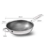 304 Stainless Steel 32cm Non-Stick Stir Fry Cooking Kitchen Wok Pan with Lid Honeycomb Double Sided - 45-Degree Angle