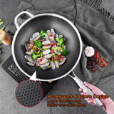 32cm 304 Stainless Steel Non-Stick Stir Fry Cooking Kitchen Honeycomb Wok Pan with Lid - Side View