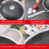 32cm 304 Stainless Steel Non-Stick Stir Fry Cooking Kitchen Honeycomb Wok Pan with Lid - Top-Down View